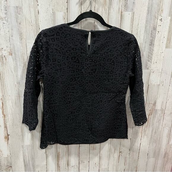 JCrew Factory Black Eyelet Lace Sheer Sleeve Blouse - Picture 4 of 6